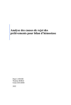 Analyse des causes de rejet des prélèvements pour bilan d'hémostase