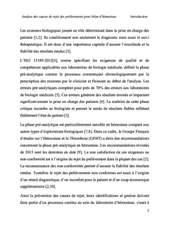 Analyse des causes de rejet des prélèvements pour bilan d'hémostase