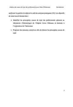 Analyse des causes de rejet des prélèvements pour bilan d'hémostase
