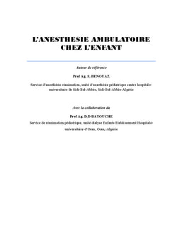 L'anesthésie ambulatoire chez l'enfant