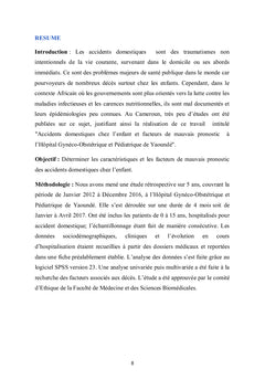 Accidents domestiques chez l'enfant et facteurs de mauvais pronostic
