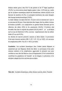 Accidents domestiques chez l'enfant et facteurs de mauvais pronostic