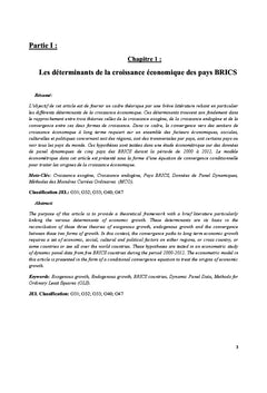 Etude de la croissance economique des pays BRICS