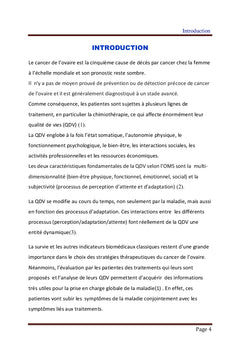 Qualité de vie des patientes atteintes d'un cancer de l'ovaire