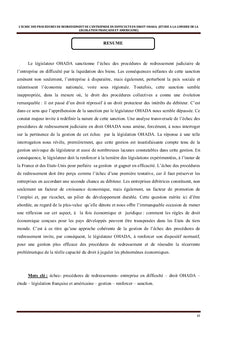 L'échec des procédures de redressement de l'entreprise