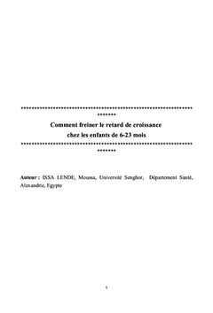 Comment freiner le retard de croissance chez les enfants de 6 A 23 mois