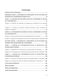 L'information en Droit des entreprises en Difficulte dans L'espace Ohada