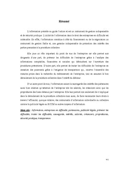 L'information en Droit des entreprises en Difficulte dans L'espace Ohada