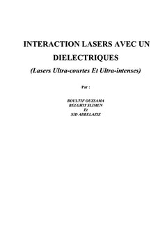 Interaction lasers avec un diélectriques (Lasers ultracourtes)