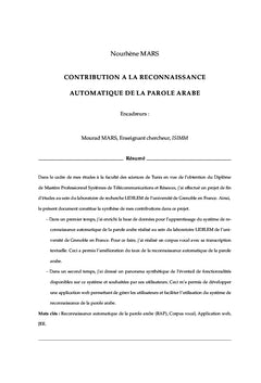 Contribution à la reconnaissance automatique de la parole arabe