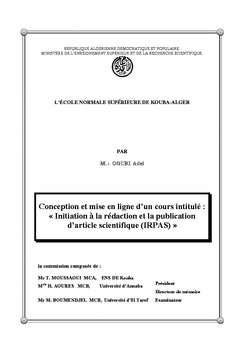 Conception et mise en ligne d'une formation universitaire