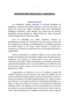 Hemopathies malignes et plasmocytes de myeLome multiple A Kinshasa