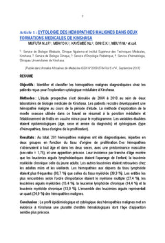 Hemopathies malignes et plasmocytes de myeLome multiple A Kinshasa