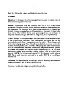 Hemopathies malignes et plasmocytes de myeLome multiple A Kinshasa