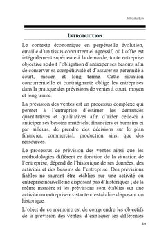 Objectifs, methodes et application de la prevision des ventes