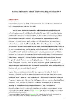 Business International & Droits De L'Homme : l'equation insoluble ?