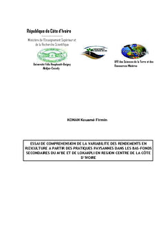 Diagnostic de la variabilité des rendements en riziculture de bas-fond