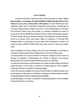 Pharmacologie et toxicologie d'extraits de Lophira lanceolata
