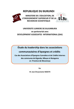 Étude du leadership dans les associations communautaires d'épargnes et crédits