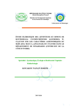 Etude floristique des adventices et effets de Rottboellia cochinchinen