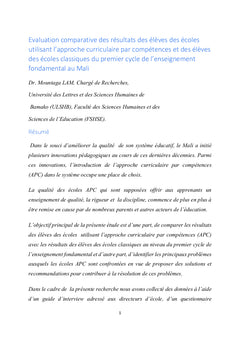 Evaluation comparative des resultats des eleves au Mali