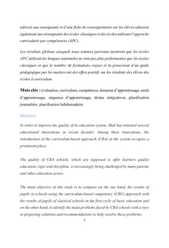 Evaluation comparative des resultats des eleves au Mali