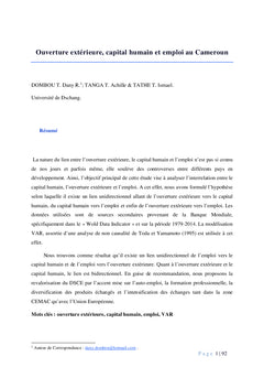 Ouverture extérieure, capital humain et emploi au Cameroun