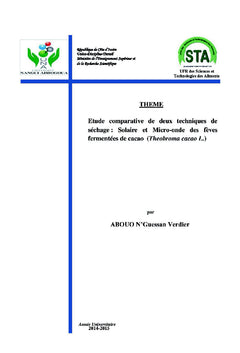 Etude comparative de sechage Solaire et Microonde des feves de cacao
