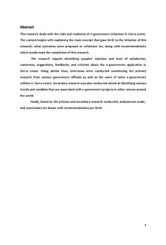 Accessing e-goverment risks, readiness and initiatives in Sierra Leone
