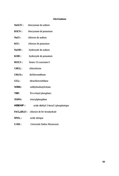 Études comparatives de l'extraction liquide-liquide