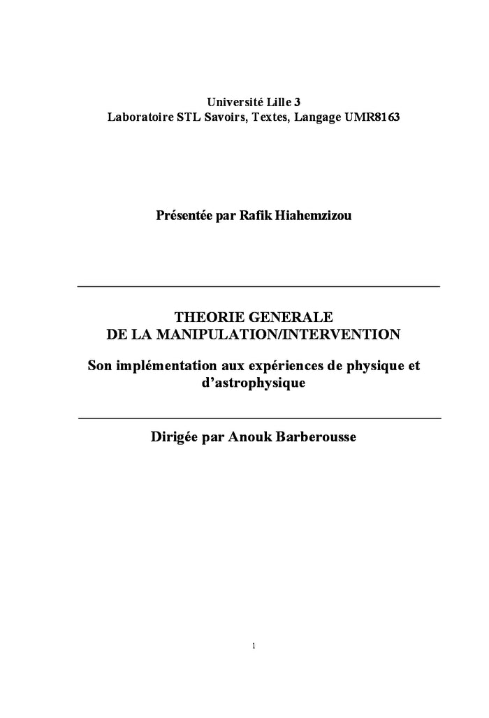 Theorie Generale de la Manipulation/Intervention