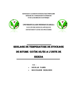 Réglage de la température de stockage de bitume oxydée 25/85 a l'unité