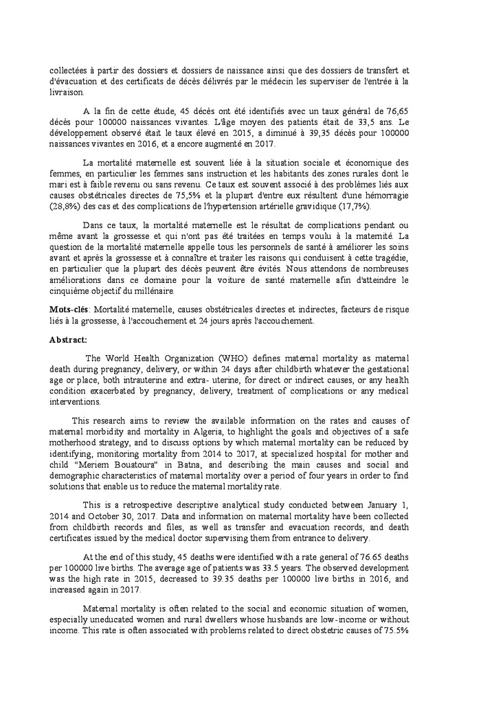 Mortalite maternelle en Algerie