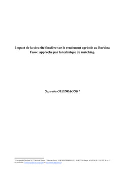 Sécurité foncière et rendement agricole au Burkina Faso: