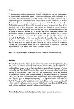 Sécurité foncière et rendement agricole au Burkina Faso: