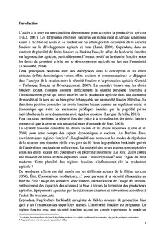 Sécurité foncière et rendement agricole au Burkina Faso: