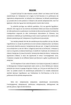 Eléments caractéristiques et performance entrepreneuriale au Cameroun