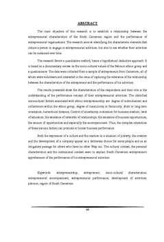 Eléments caractéristiques et performance entrepreneuriale au Cameroun