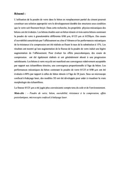 Effet de la finesse de la poudre de verre sur les bétons