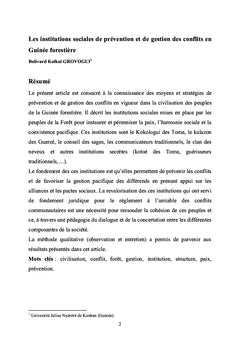 Les institutions sociales de prévention et de gestion des conflits en Guinée forestière