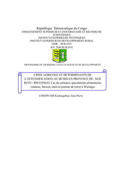 Crise agricole et determinants de l'intensification A Walungu/RDC