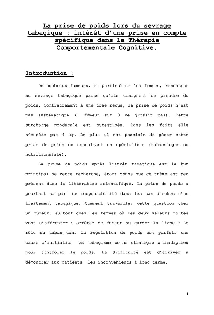 La prise de poids après l'arrêt tabagique