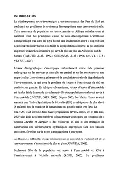 Dynamique démographique et besoin en eau de consommation au Bénin