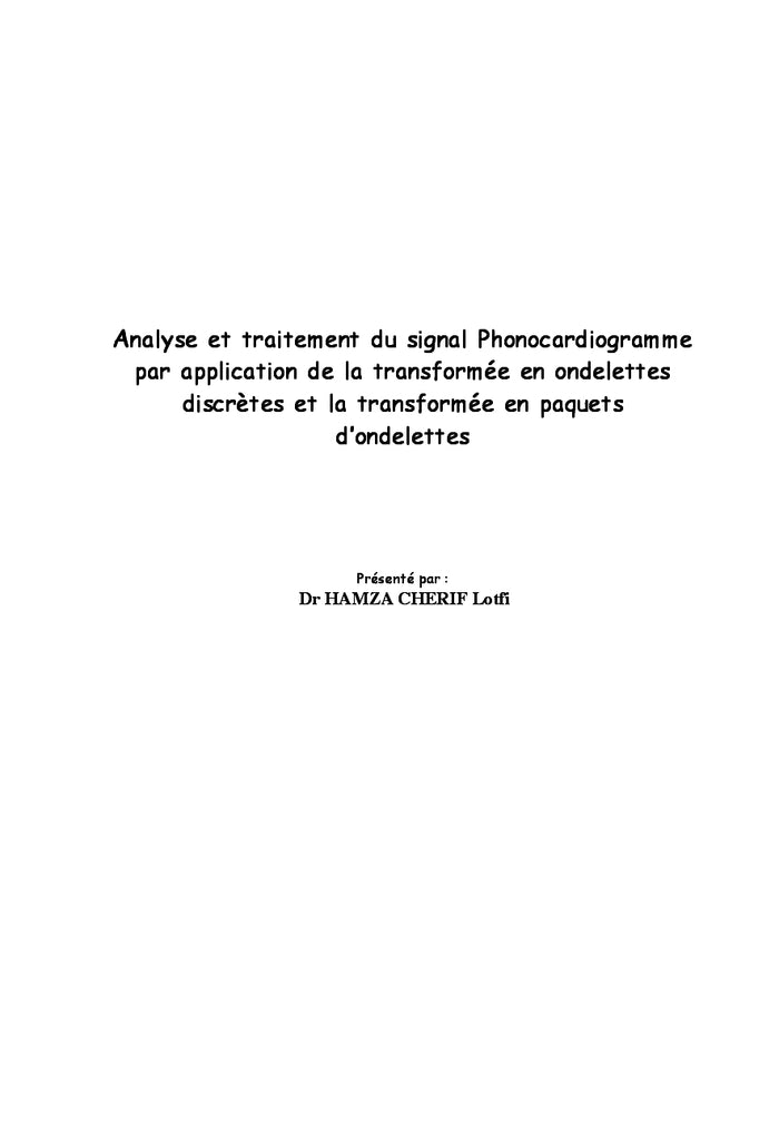 Traitement et analyse du signal Phonocardiogramme