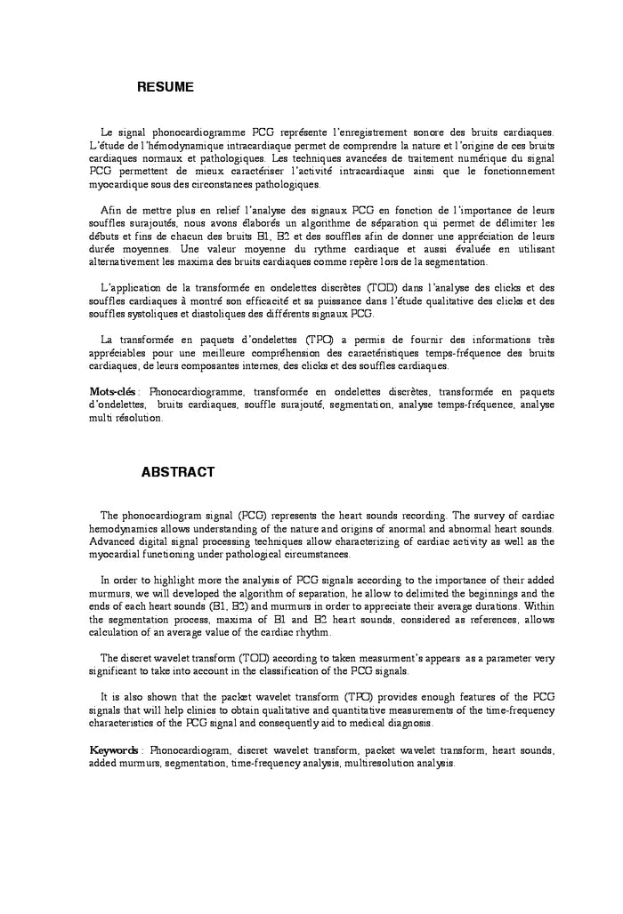 Traitement et analyse du signal Phonocardiogramme