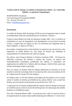 Sociologie de la femme et du genre au Burkina Faso