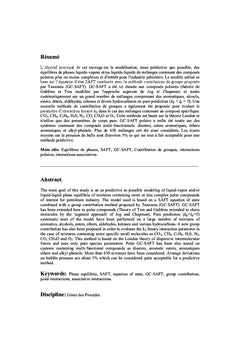 Etudes expérimentales et modélisation thermodynamique par GC-SAFT