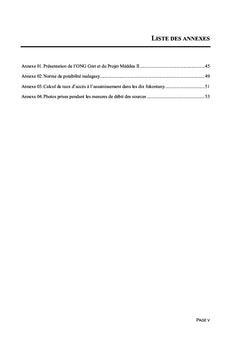 Evaluation et proposition d'amélioration à l'accès à l'eau potable