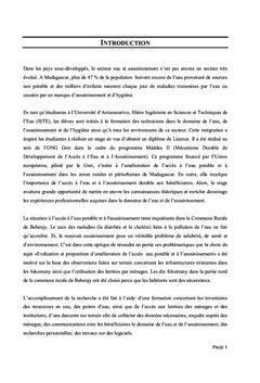 Evaluation et proposition d'amélioration à l'accès à l'eau potable