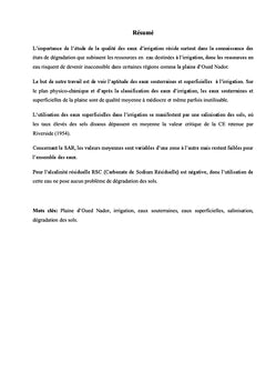 Aptitude des eaux de la plaine d'Oued Nador à l'irrigation (Algérie)